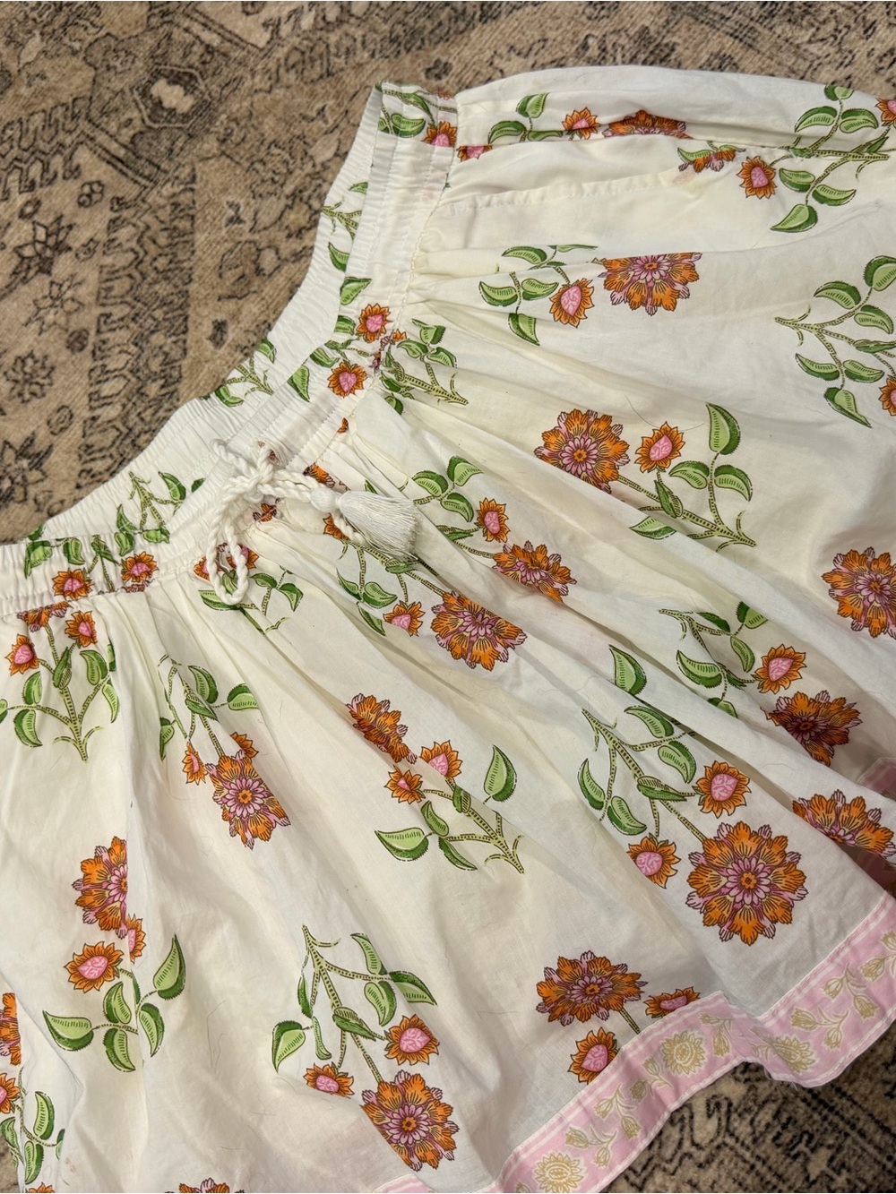 Old Navy White Tiered Skirt with Green and Orange Floral Print